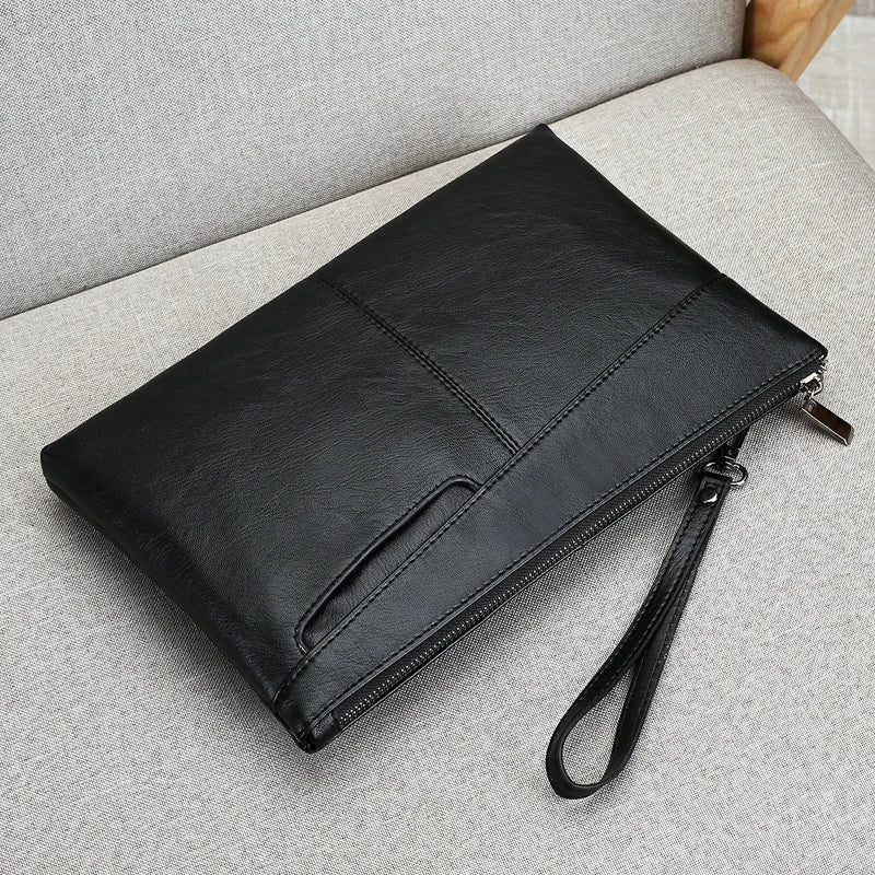 Pochette homme en cuir idéal pour VIP party Noir / 30cm x 19cm x 2cm-Noir / 27cm x 17cm x 2cm-ShopGET® 