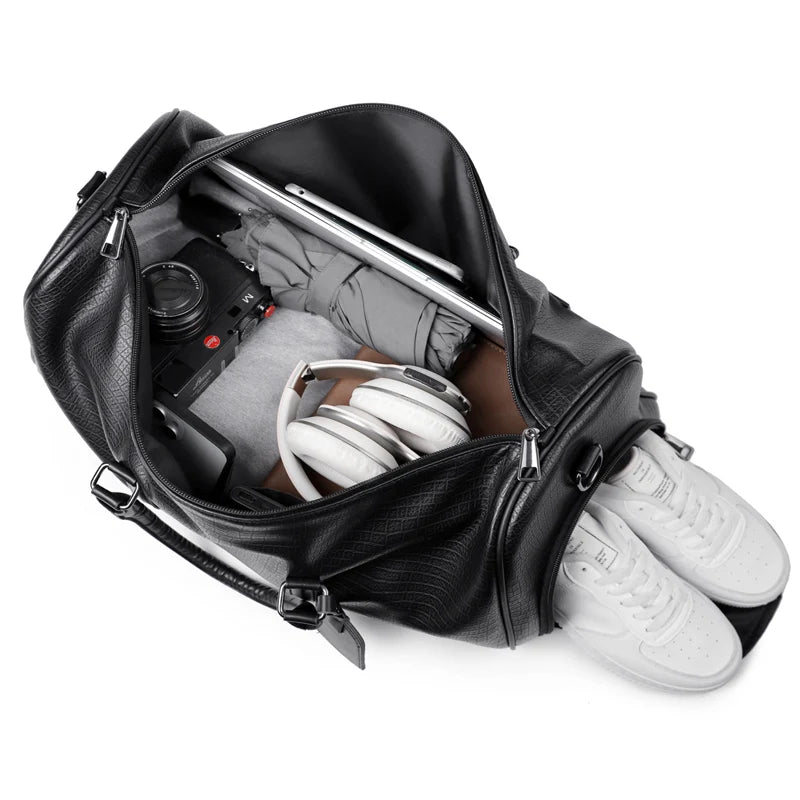 Sac weekend femme en cuir solide et premium Noir-ShopGET® 