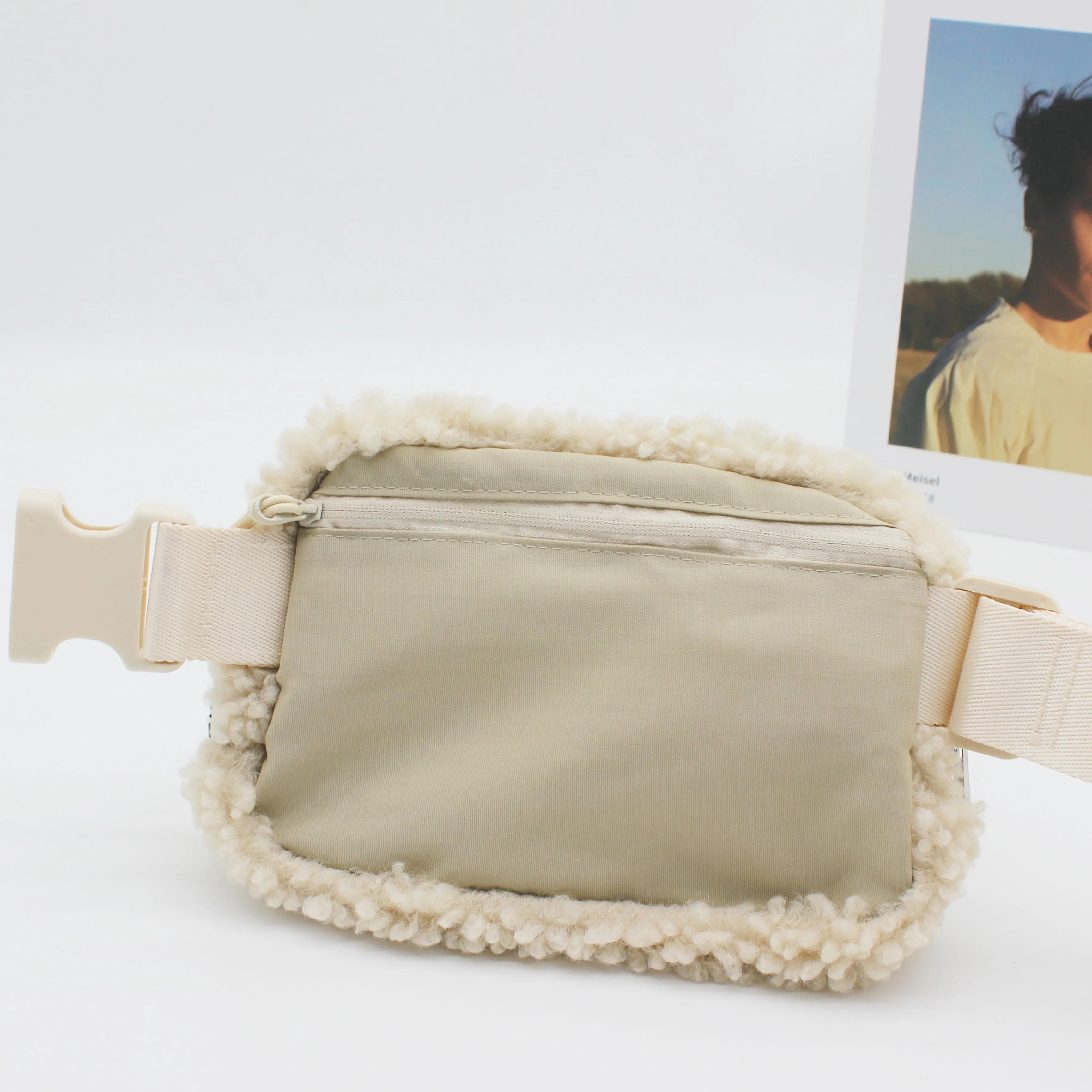 Sac banane velours côtelé beige femme