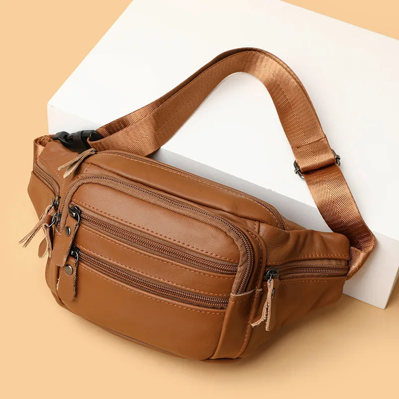 Sac banane en cuir camel homme