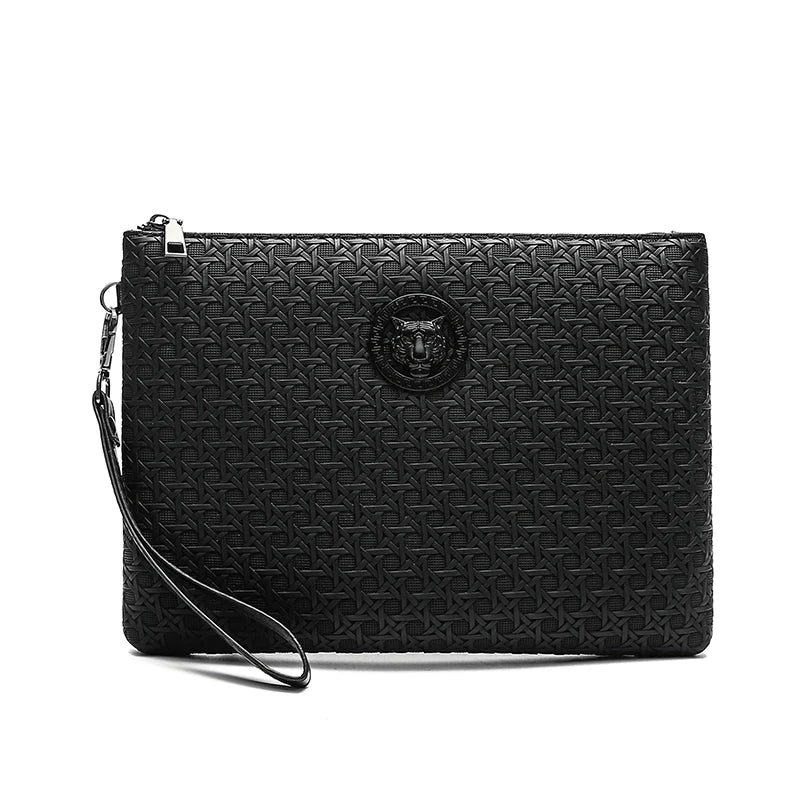 Pochette homme tigre en cuir Noir / 18cm x 23cm x 3cm-Noir / 15cm x 23cm x 3cm-ShopGET® 