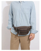 Sac banane en cuir camel homme