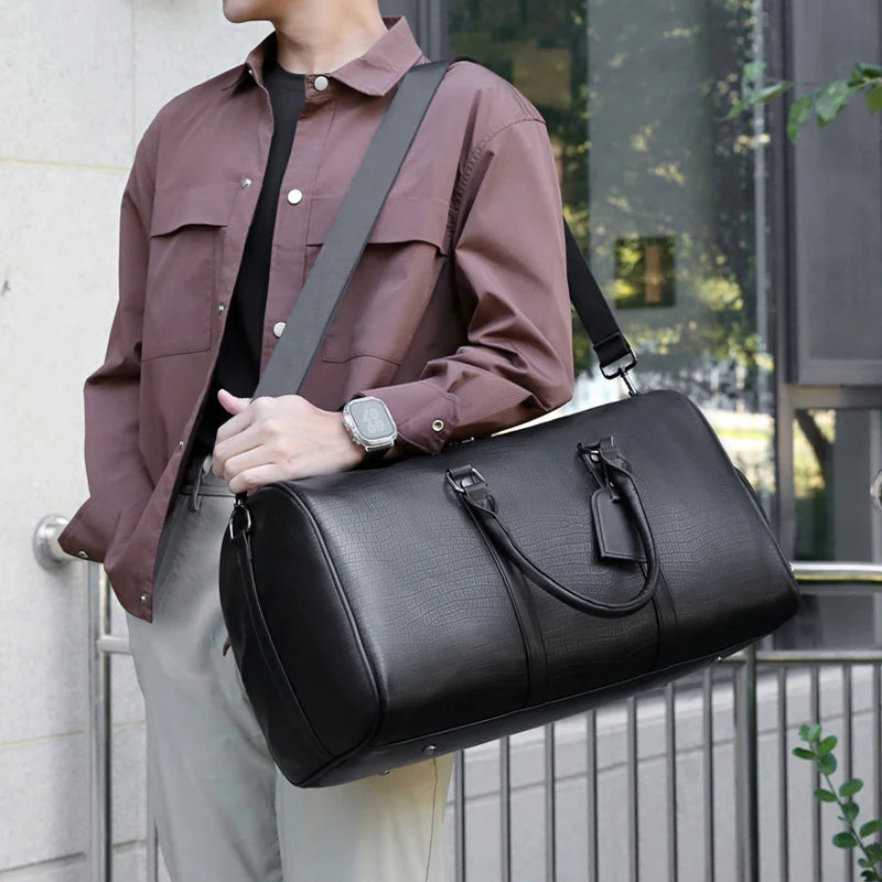 Sac weekend femme en cuir solide et premium Noir-ShopGET® 