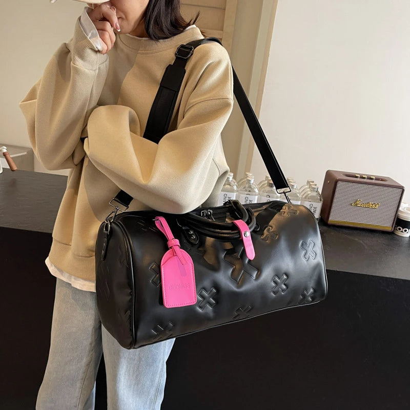 Sac weekend femme chocolat en PU cuir Marron-Beige-Noir-ShopGET® 