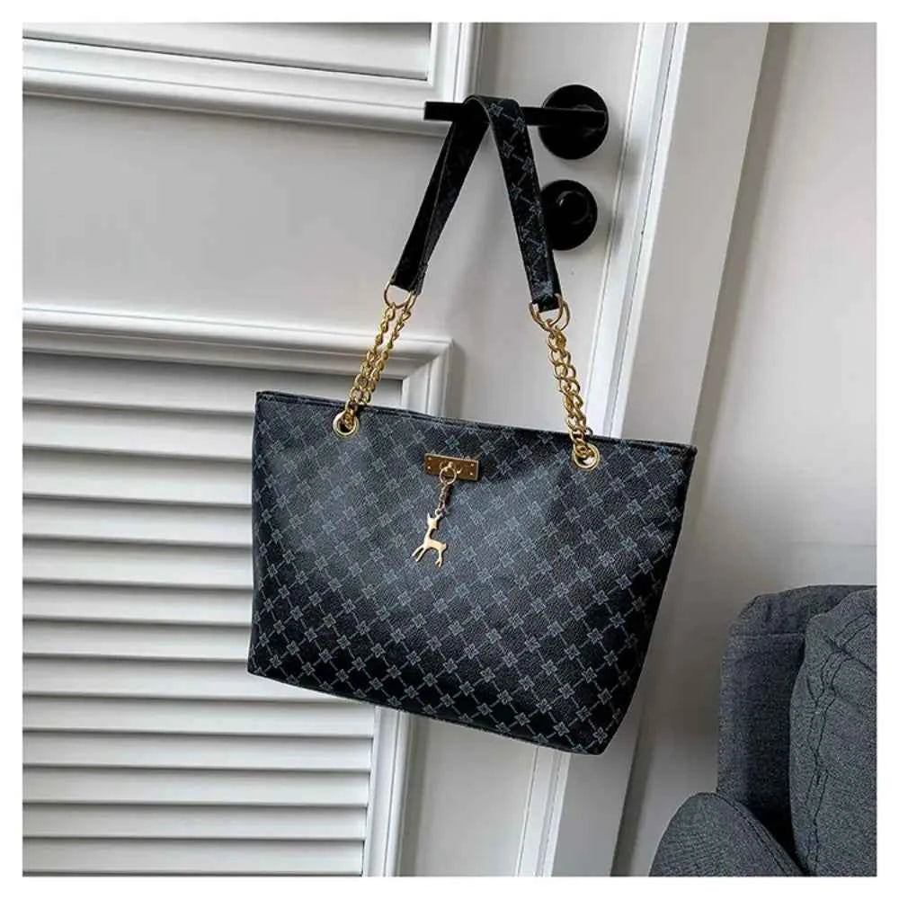 Sac cabas femme design en plaid Blanc-Noir-Jaune-Marron-ShopGET® 