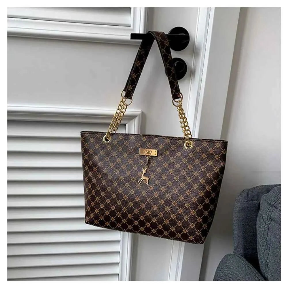 Sac cabas femme design en plaid Blanc-Noir-Jaune-Marron-ShopGET® 