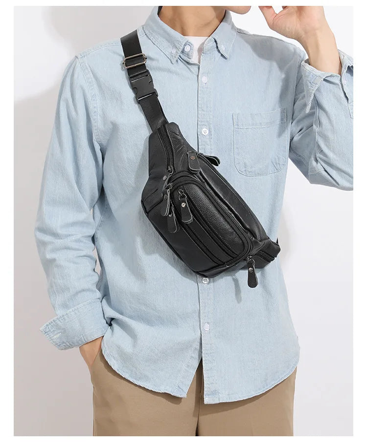 Sac banane en cuir camel homme