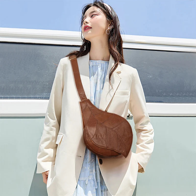 Sac banane femme chic en cuir véritable à forme de feuille - ShopGET®