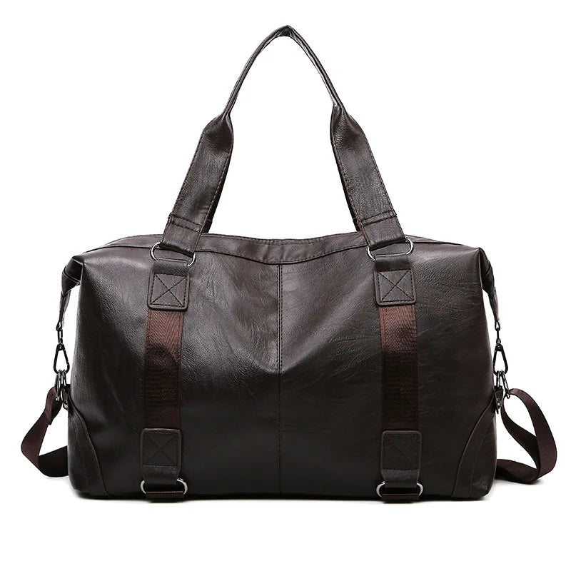 Sac weekend femme business en PU cuir Marron-Noir-ShopGET® 